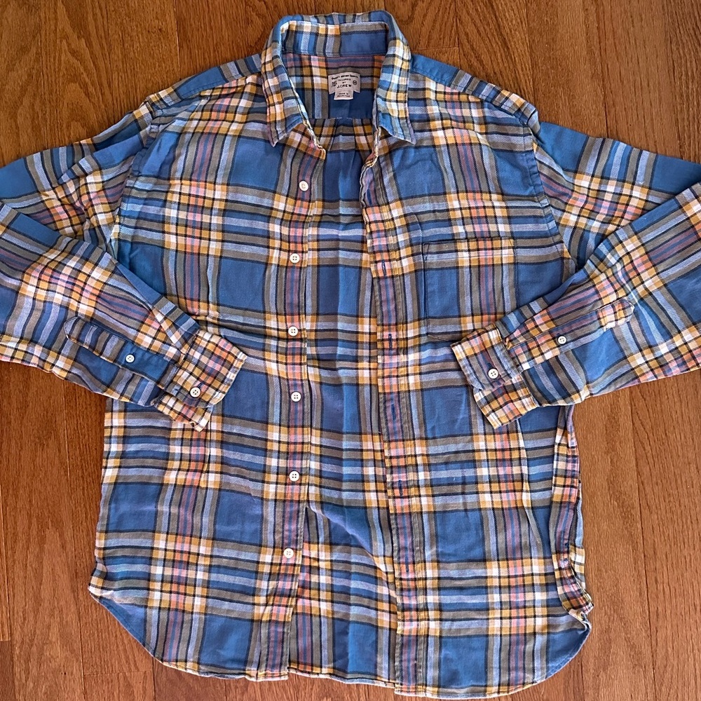 J.Crew Plaid Flannel M Blue Yellow White Pink Button Down
